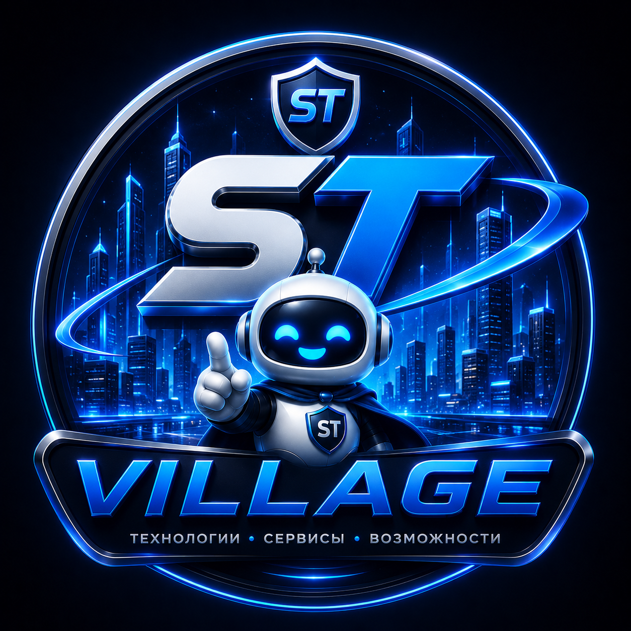 Эмблема ST VILLAGE с фирменным роботом